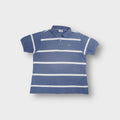 Lacoste polo shirt in blue with horizontal white stripes and embroidered chest logo.