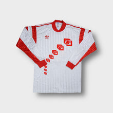 Load image into Gallery viewer, Adidas white long-sleeve football jersey with red diagonal Fuji sponsor graphics