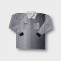 White Adidas long-sleeve referee jersey with a geometric grid print and collar