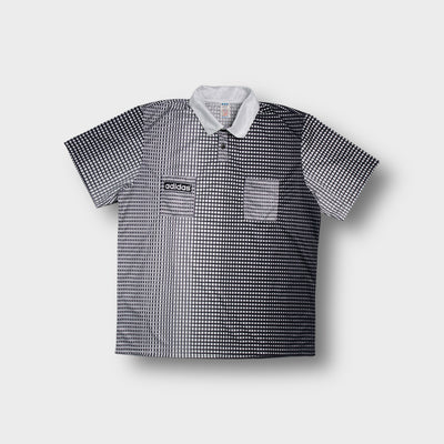 Adidas referee jersey in white with black checkerboard gradient print and white collar