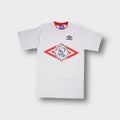 Umbro Ajax Amsterdam T-Shirt in white with red diamond chest emblem and red inner collar