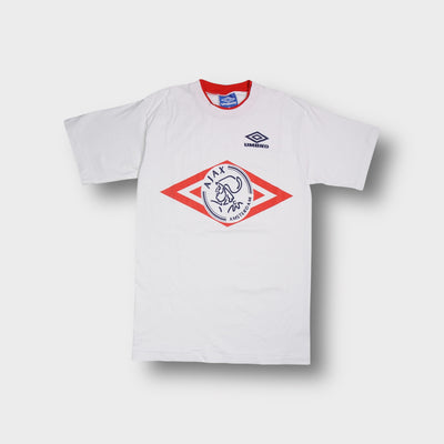 Umbro Ajax Amsterdam T-Shirt in white with red diamond chest emblem and red inner collar
