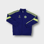 Adidas FC Chelsea purple track jacket with yellow stripes and Champions League chest crest
