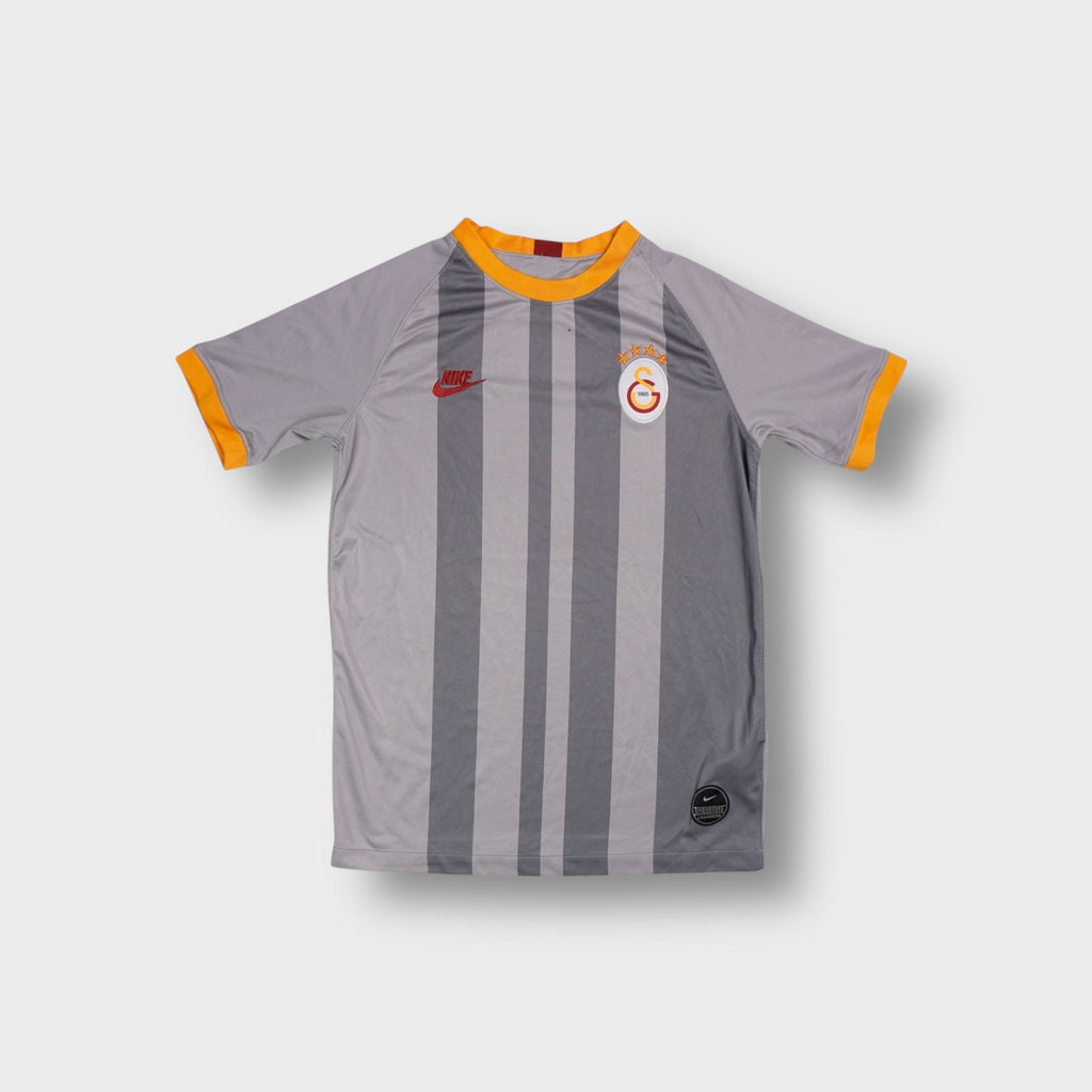 Grey striped Nike Galatasaray football shirt with orange collar and embroidered crest