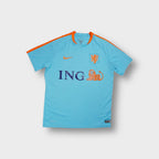 Blue Nike Netherlands jersey with orange shoulder stripes and KNVB crest