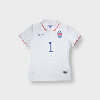 White Nike USA women's jersey featuring an embroidered team crest and polo collar