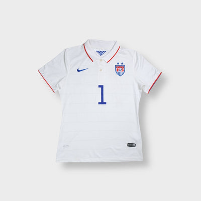 White Nike USA women's jersey featuring an embroidered team crest and polo collar
