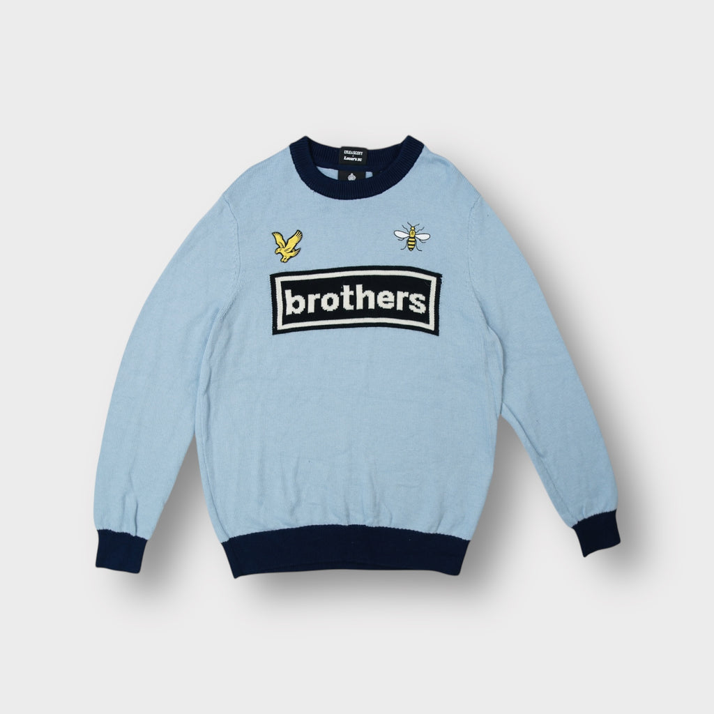 Lyle & Scott x Lover's FC blue sweater with embroidered eagle and brothers chest patch