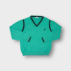 Lyle & Scott knit sweater in turquoise featuring contrast trim and embroidered eagle logo