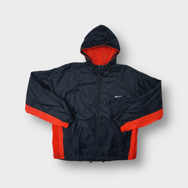 Nike black and red full zip jacket with hood and white swoosh logo