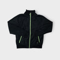 Nike jacket in black featuring a high collar and contrasting neon green zippers