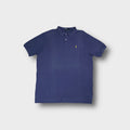 Ralph Lauren short-sleeved polo shirt in blue featuring a yellow pony embroidered on the chest