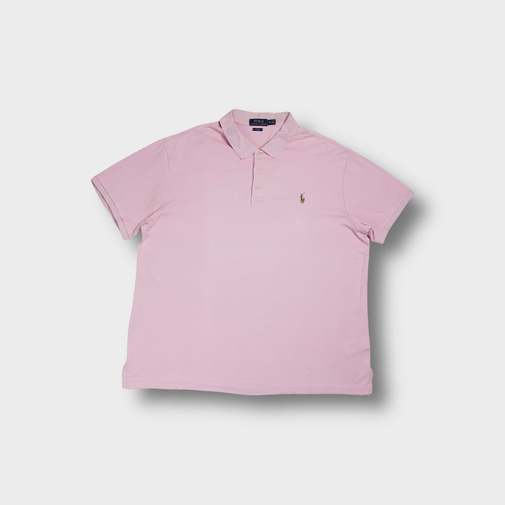 Ralph Lauren short-sleeve polo shirt in pink with an embroidered pony logo on the chest