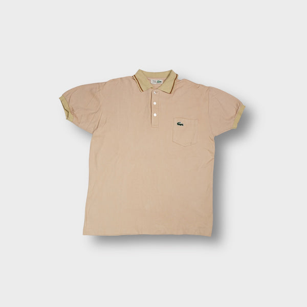 Beige Lacoste polo shirt with contrasting tipped collar and chest pocket patch