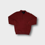 Hugo Boss long sleeve polo sweater in dark red featuring a three-button placket and collar.