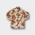 Permanent Press beige button-up shirt with red and brown vintage 1914 Mercedes car print