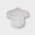 Lacoste long-sleeve shirt in white with orange and blue grid lines and chest logo