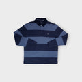 Gant long-sleeve blue striped polo sweater featuring an embroidered shield crest logo.