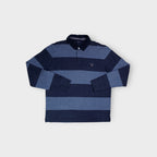 Gant long-sleeve blue striped polo sweater featuring an embroidered shield crest logo.
