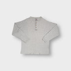 Levi's grey henley sweater with four front buttons and a small logo patch
