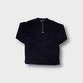 Chaps Ralph Lauren sweater in navy blue featuring a buttoned henley neck and small woven patch