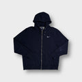 Nike zip hoodie in navy blue with a small white embroidered swoosh on the chest