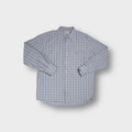 Lacoste long-sleeve button-up shirt in grey with a check pattern and embroidered crocodile.