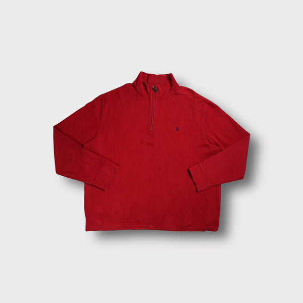 Ralph Lauren sweater in red with a quarter-zip collar and blue embroidered pony