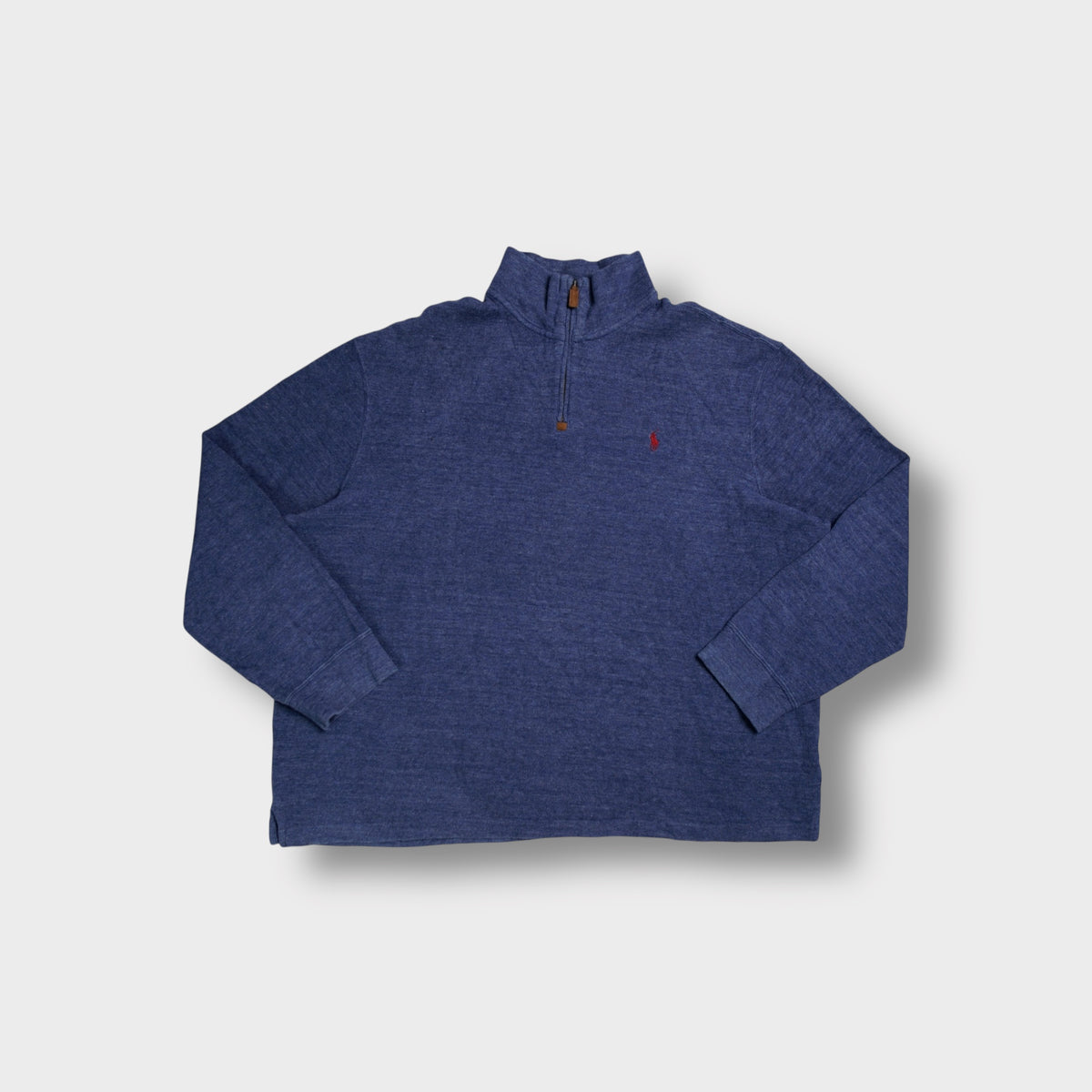 Ralph Lauren quarter zip sweater in blue with small red embroidered pony logo