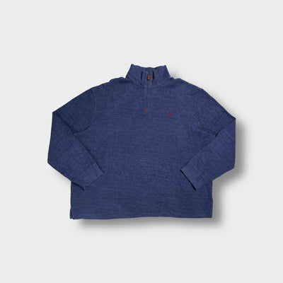 Ralph Lauren quarter zip sweater in blue with small red embroidered pony logo