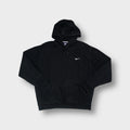 Nike navy blue hoodie sweater with a small white embroidered swoosh logo on chest