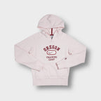 Rose Nike hoodie featuring a maroon Oregon Training Camp chest graphic print.