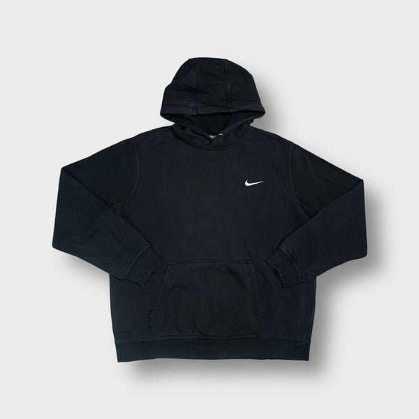 Nike hoodie in black with a small white embroidered swoosh on the chest.