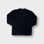 Joop sweater in navy blue featuring a fine rib knit texture and crew neck