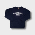 Hard Rock Cafe sweater in navy blue with San Francisco lettering embroidered on the chest.