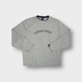Grey Nautica fleece sweater with arched chest embroidery and dark trim collar