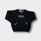 Fila crewneck sweater in navy blue with embroidered chest logo and striped collar