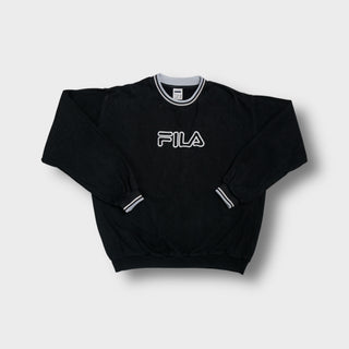Fila crewneck sweater in navy blue with embroidered chest logo and striped collar