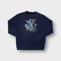Sir Benni Miles navy blue crewneck sweater with patchwork graphic text and splatter print