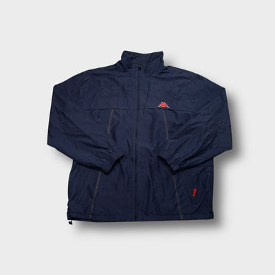 Kappa zip-up track jacket in navy blue with an embroidered red Omini chest logo.