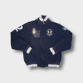La Martina polo sweatjacket in navy blue with Argentine polo tournament embroidery.