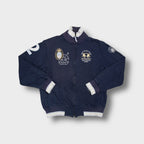 La Martina polo sweatjacket in navy blue with Argentine polo tournament embroidery.