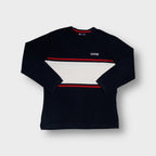 Ralph Lauren sweater in navy blue with a central white chest band and embroidered logo.