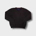 Tommy Hilfiger knit sweater in brown featuring a small embroidered flag logo on the chest