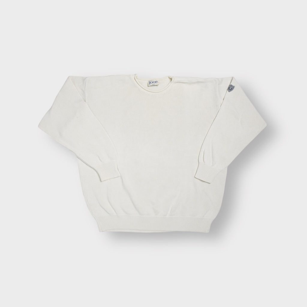 Joop knit sweater in beige with an embroidered crest logo patch on the sleeve
