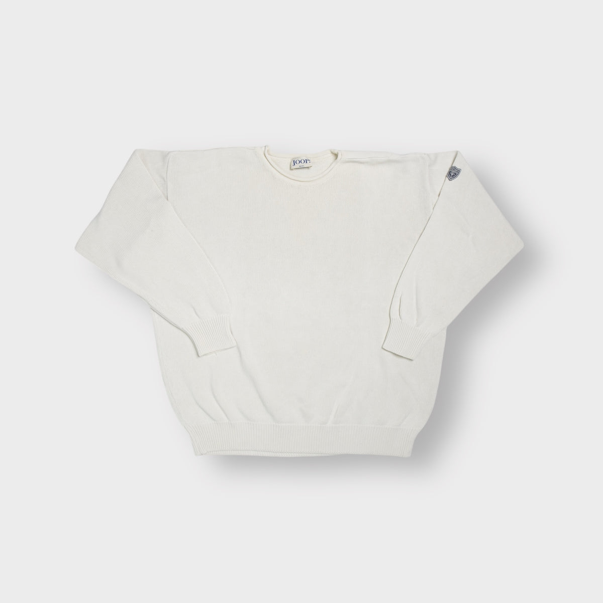 Joop knit sweater in beige with an embroidered crest logo patch on the sleeve