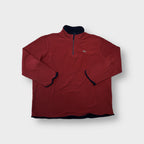 Lacoste red fleece pullover sweater with half-zip collar and crocodile logo