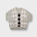 Lacoste knit sweater in beige with argyle pattern and embroidered crocodile logo