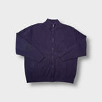 Lacoste full-zip knit jacket in purple featuring tone-on-tone elbow patches and a high collar.