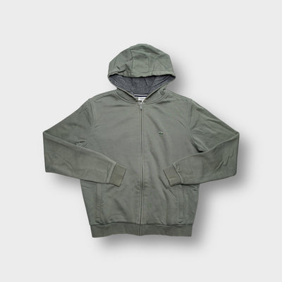 Lacoste full-zip sweatjacket in khaki green with an embroidered crocodile logo on chest